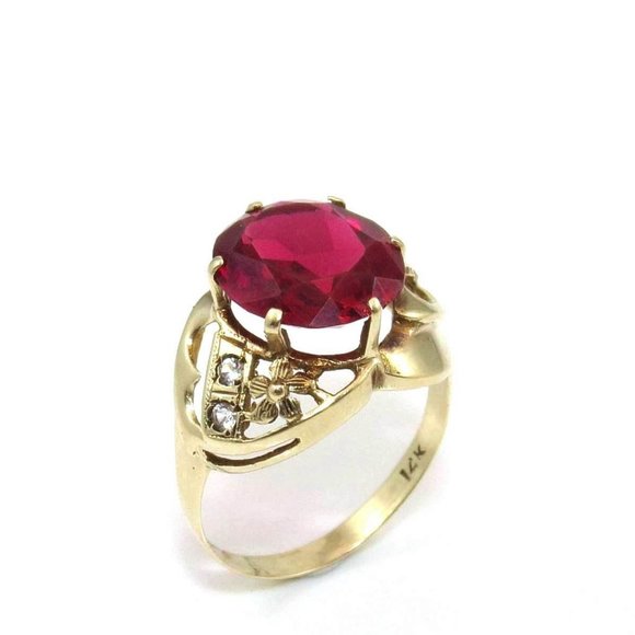 Vintage 14K Gold Pink Ruby White Spinel Ring 7.5